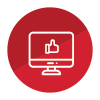 Small circle with computer screen in the centre which has a thumbs up in the middle