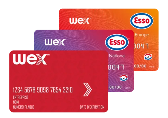 Trois cartes carburant WEX empilées