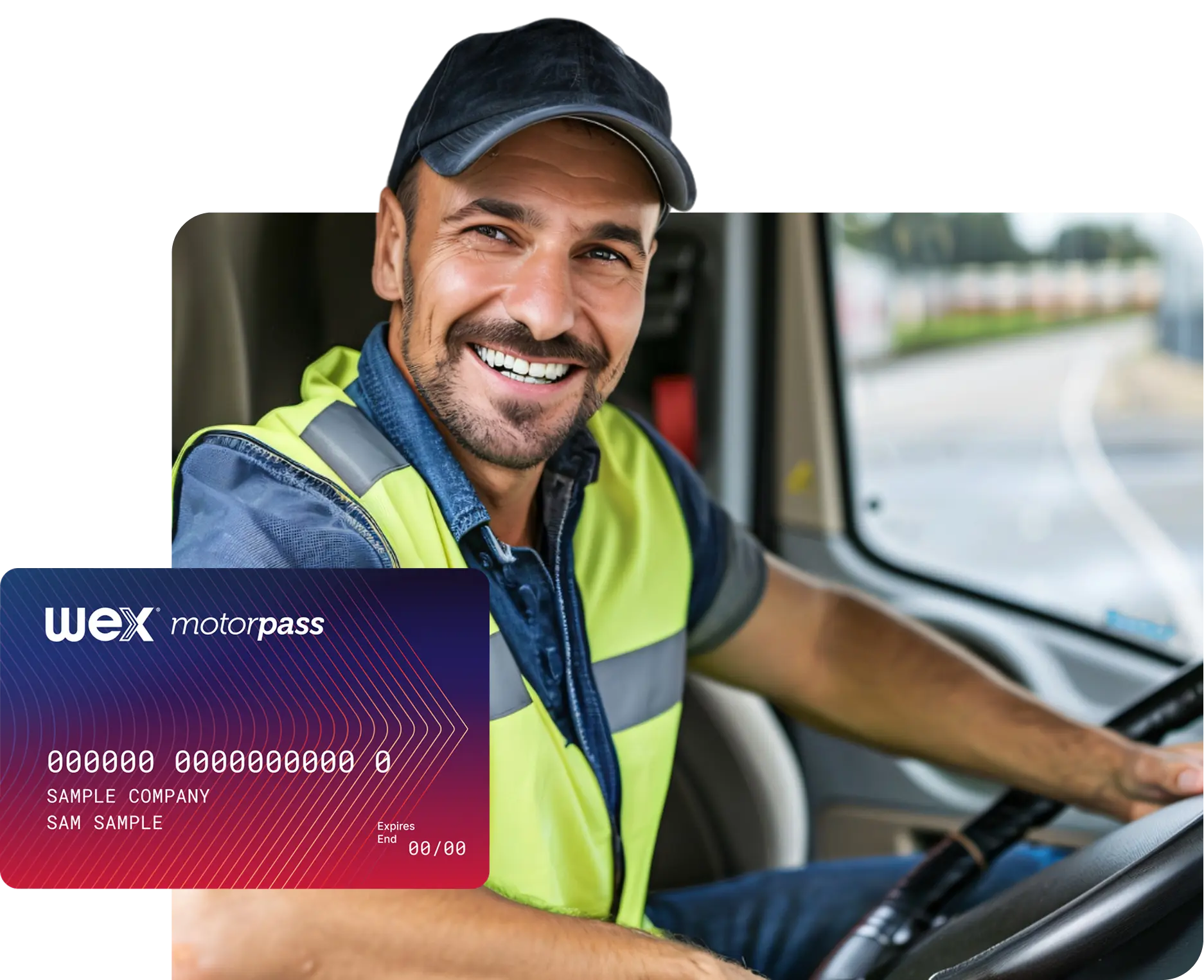 WEX Motorpass card with a smiling truck driver