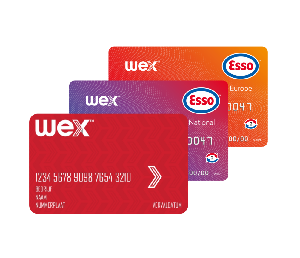 Drie gestapelde WEX- en Esso-kaarten