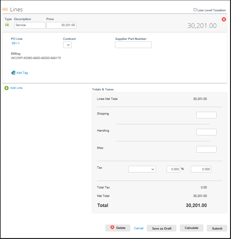 Create invoice - Line level