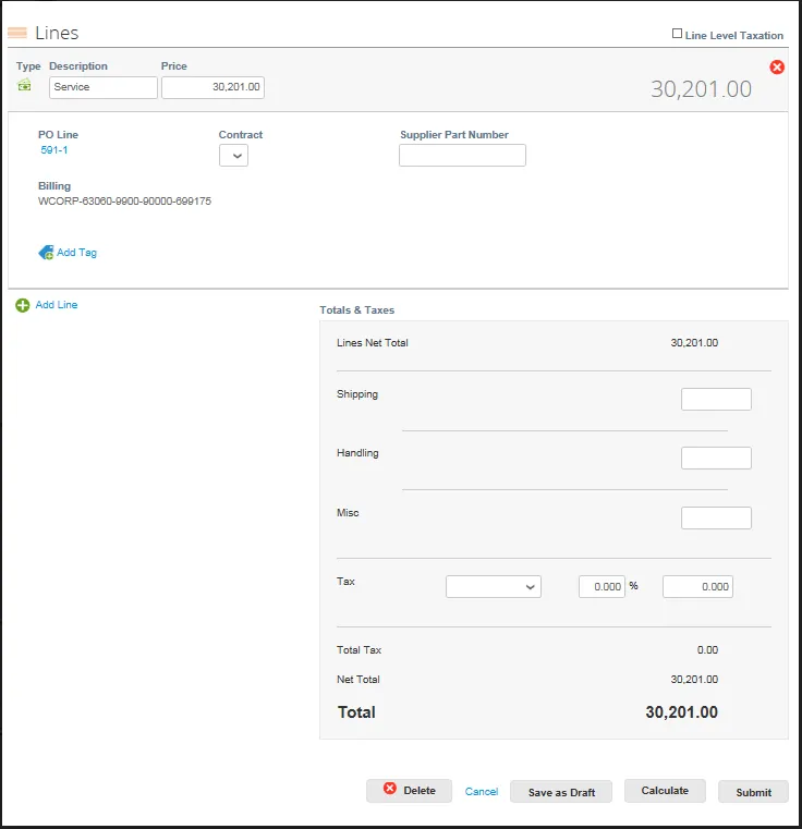 Create invoice - Line level