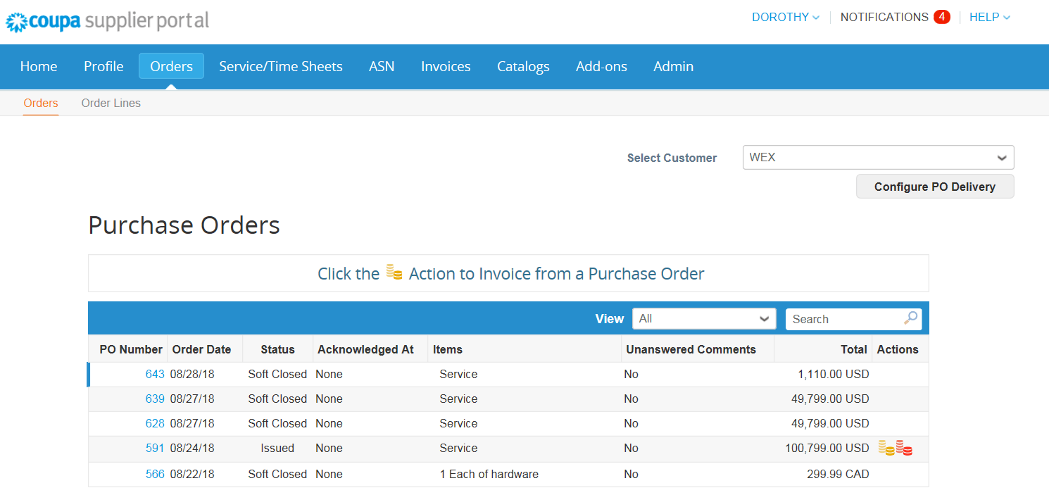 create an invoice via login