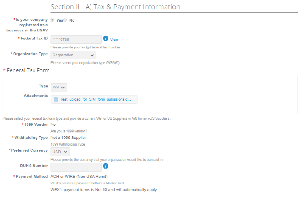 tax information - form for vendor contract