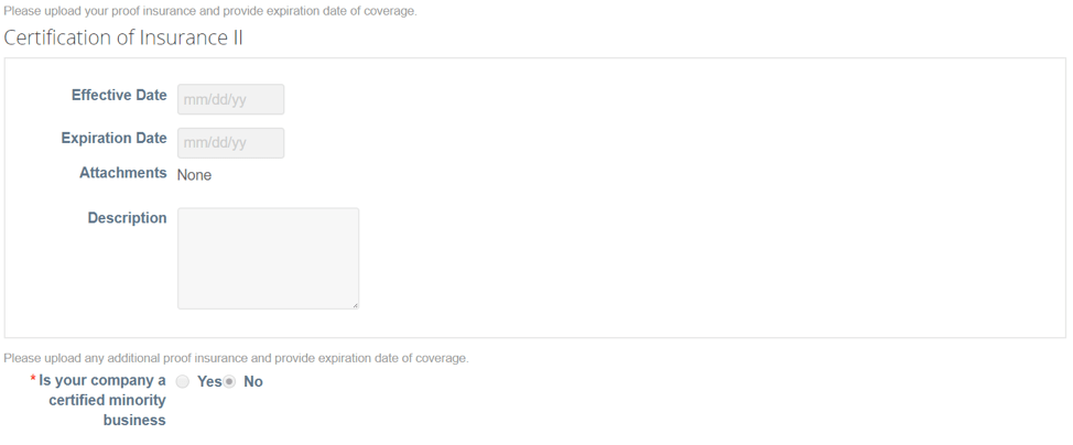 certificate of insurance - vendor update form