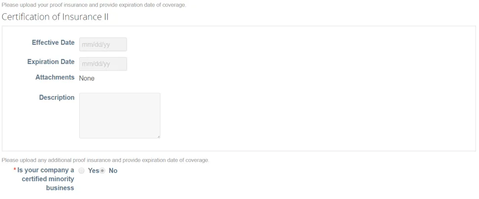 certificate of insurance - vendor update form