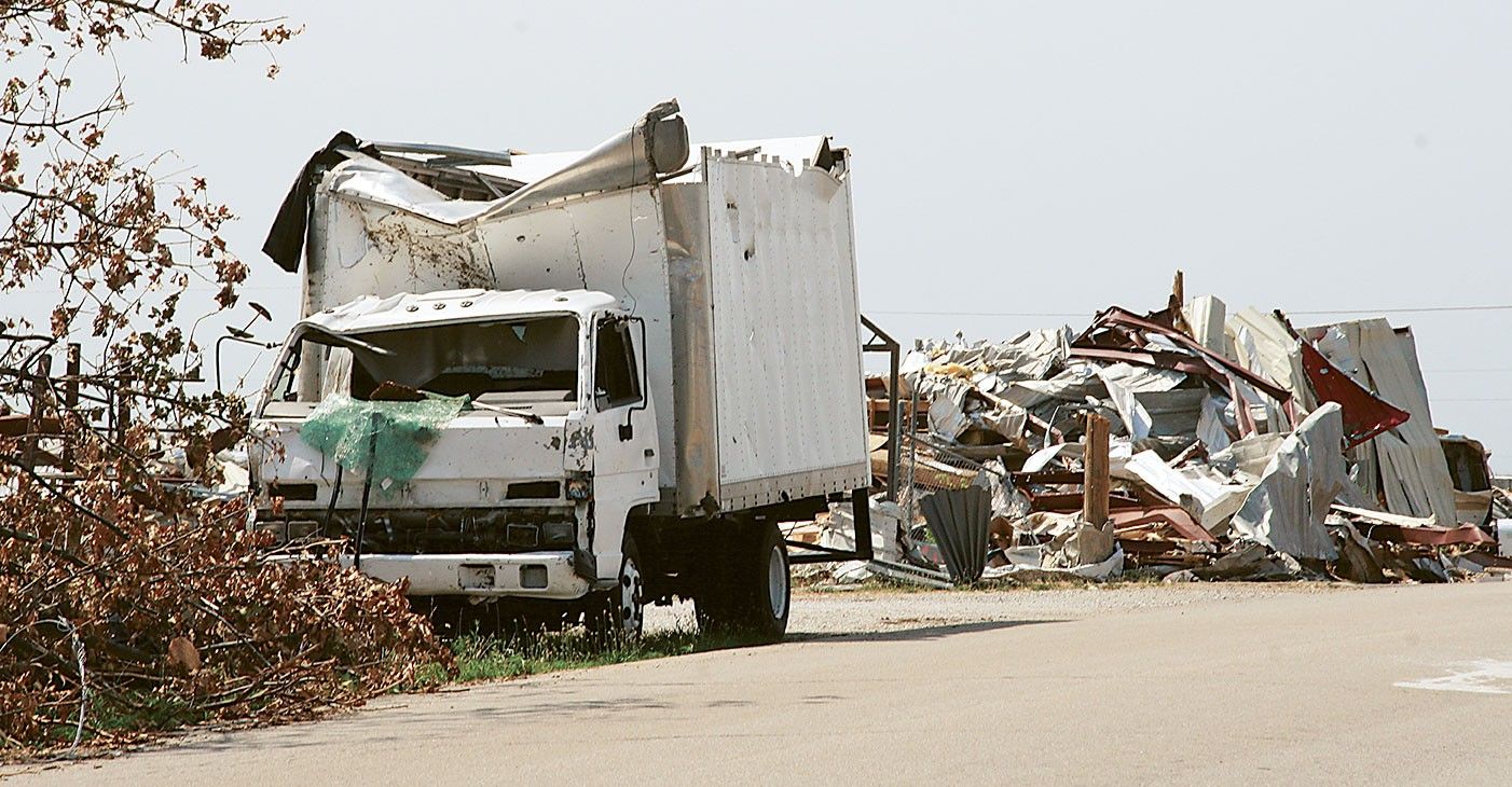 truck damaged by tornado