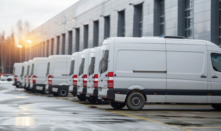 commercial vehicles at docking station