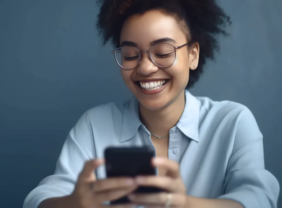 Woman using mobile phone for employee benefits