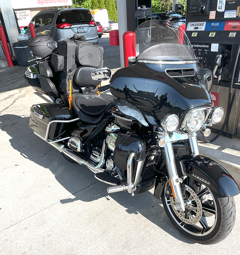 Rick’s motorcycle at his first fuel stop of the journey.