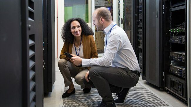 staff work in local server room