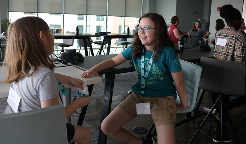 Middle school students at a Girls Who Code summer event