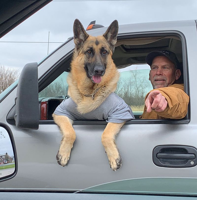 Bicknell with Tucker heading out for an RV delivery