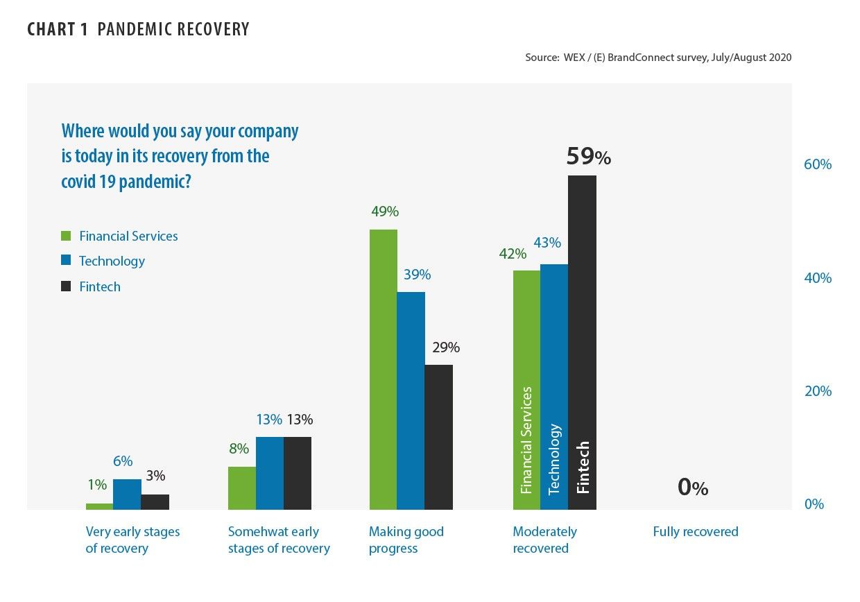 Chart Depicting Pandemic Recovery of Fintechs, Financial Services Firms and Technology Companies