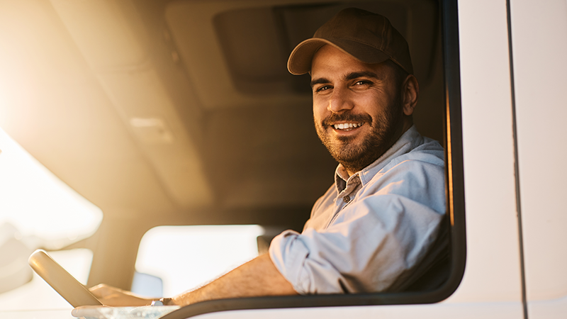 Truck driver in window