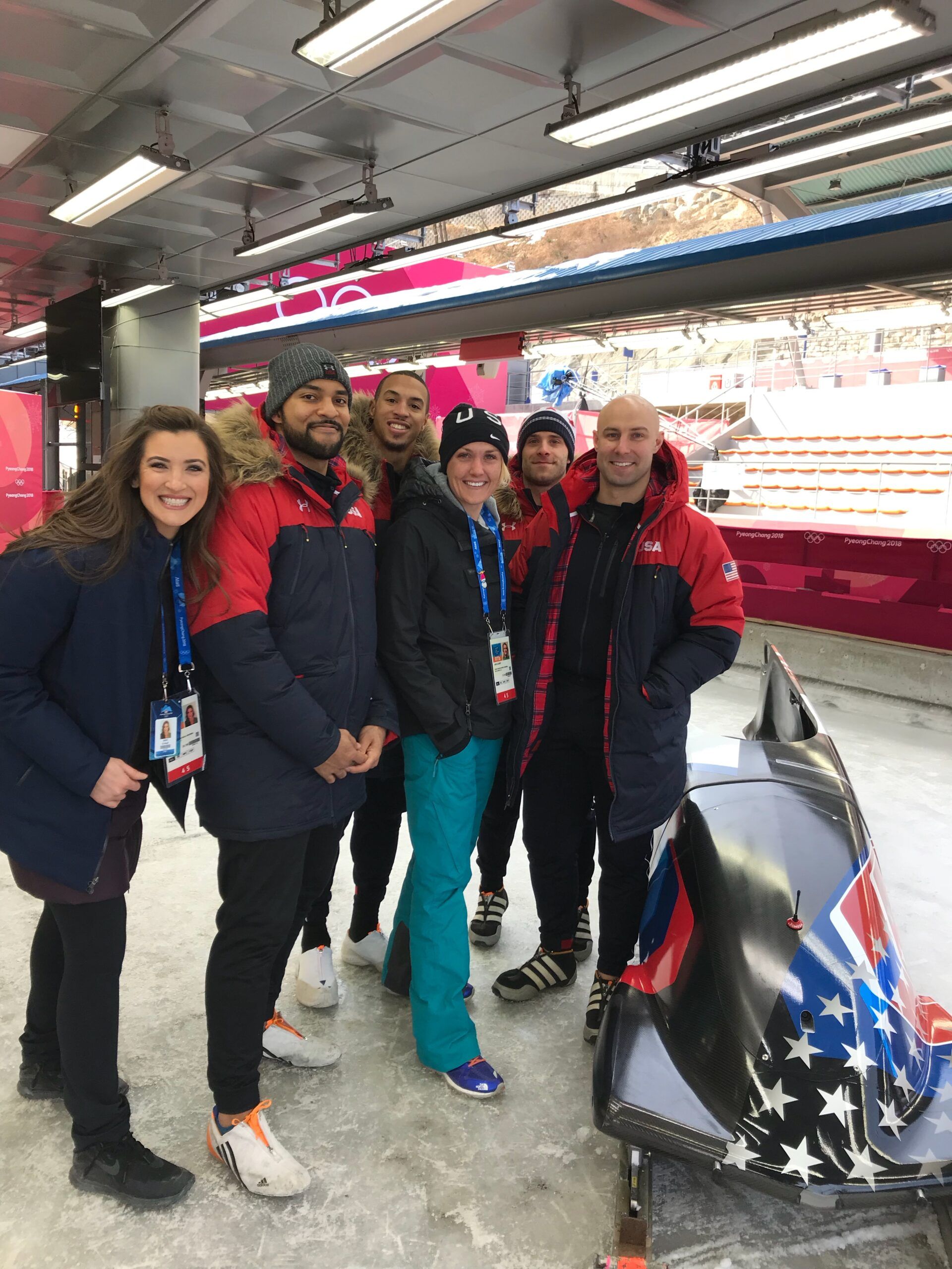 Julia Clukey pictured with Olympic competitors