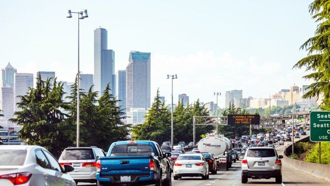 traffic builds heading into the city of Seattle