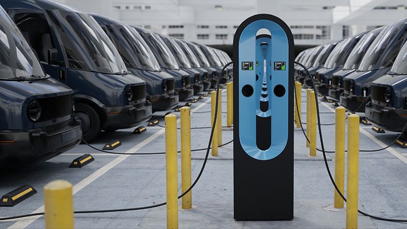 commercial electric vehicles at charging station