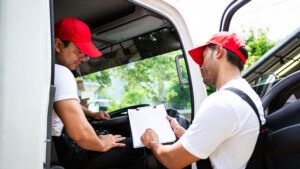workers in commercial vehicle