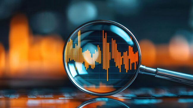 magnifying glass over volatile chart